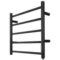 Brilliant Black Heated Towel Rail 5 Bar Hardwired