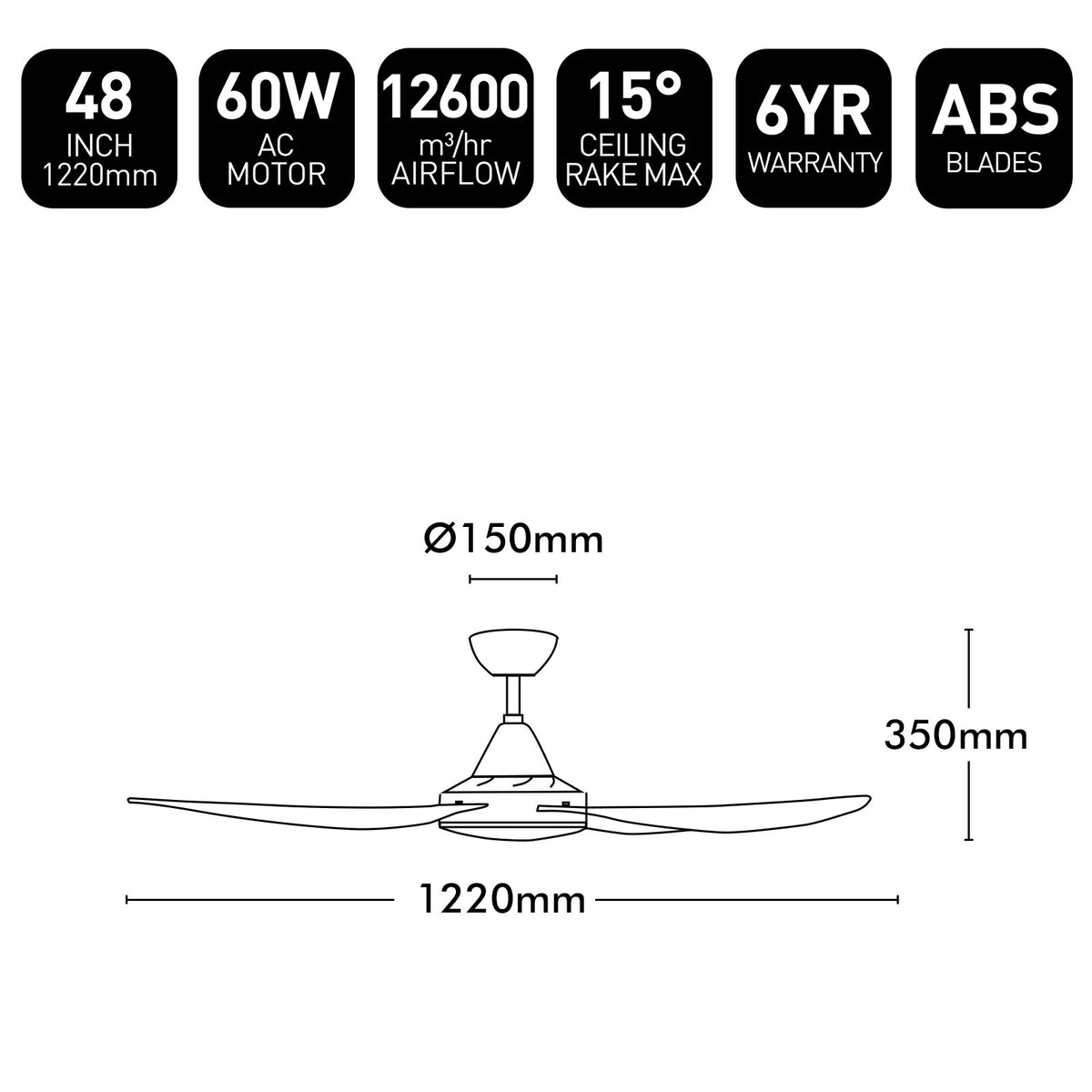 Vector Fan White Brilliant White Vector-III 48’’ AC Ceiling Fan