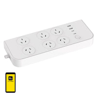 Brilliant White 6 Power Outlets Cannes Wi-Fi Power Board with USB-A & USB-C Charging