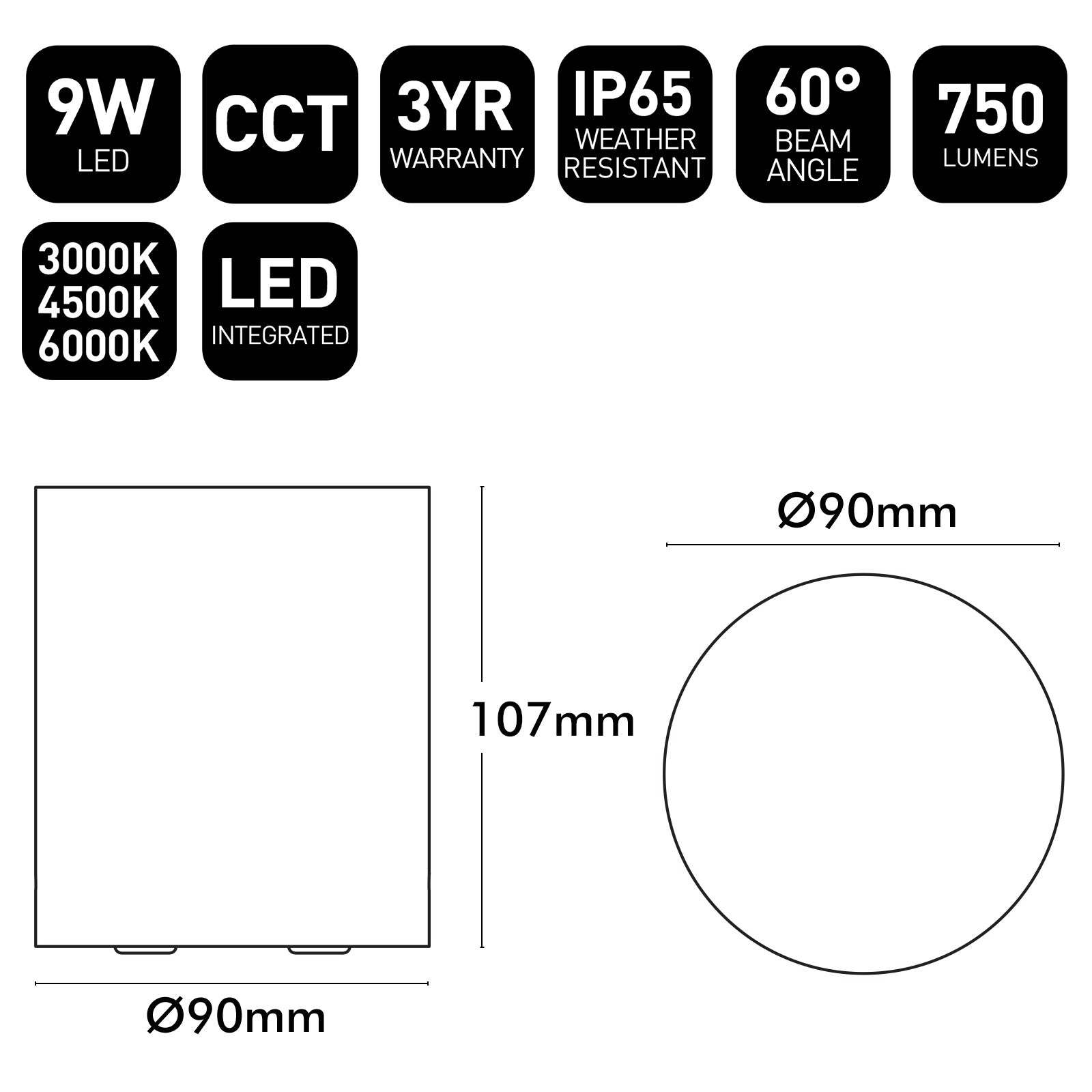 Brilliant Anka Black 9W CCT Surface Mount Downlight